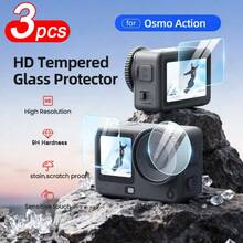 3pcs Tempered Glass Screen Protector Set, Suitable For Osmo Action 3, 4, 5 And 6 Models. The Protective Film Covers The LCD Display And Lens, Providing Comprehensive Protection, With A Hardness Level Of 9H, Sensitive Touch, And Scratch-Resistant. - View 3