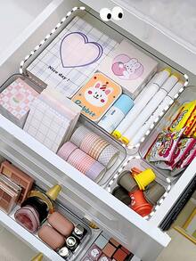 1/4/7 piezas Cajas organizadoras de cajón transparentes y claras, contenedores de almacenamiento de artículos pequeños minimalistas, soporte para herramientas de maquillaje y cosméticos, solución de organización de escritorio apilable para dormitorio, baño y cocina - Multicolor - Ver 8