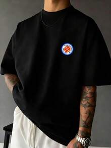 Camiseta de manga corta negra para hombre, estampado de emblema circular de baloncesto colorido con letra UNITED STATES en el pecho, estilo deportivo, ropa de moda - Negro - Ver 1