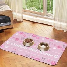 Personalized Custom Name Pet Feeding Mat, Waterproof Oil-Proof Anti-Slip Pad, Residue & Water Proof Floor Protection, Wear Resistant Durable Pet Bowl Mat For Dogs Cats, Home Pet Supplies - Pink - View 3