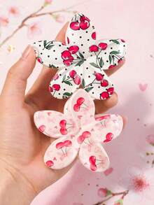 2pcs Cherry Blossom Print Hair Clips, Sweet Girl Style Versatile Elegant Gift - Multicolor - View 3