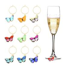 9pcs Spring & Summer Butterfly Wine Glass Markers, Glass Tags Identifiers, Bookmarks, Drink Labels, Wine Tasting Party Decorations - View 2