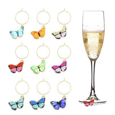 9 chiếc thẻ đánh dấu ly rượu hình bướm mùa xuân & hè, thẻ nhận dạng ly, thẻ đánh dấu trang, nhãn đồ uống, đồ trang trí tiệc nếm rượu.