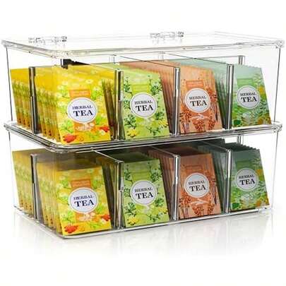 Utopia Home - Tea Bag Organizer With Lids, (1 Pack) Clear Pantry Storage Box - Stackable Partition Organizers Or Holder With Lids For Drawers, Countertops, Fridge, Kitchen, Snack & Spice Organization