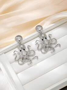 Women's Exaggerated Octopus & Shell Design Gold Bohemian Style Ocean Theme Party Earrings - Octopus - View 9