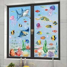 Bộ 4 miếng dán cửa sổ chủ đề thế giới đại dương vẽ màu nước, bao gồm cá voi, cá mập, rùa, bạch tuộc và các sinh vật biển sâu khác, decal dán kính tĩnh điện có thể tháo rời, trang trí nhà cửa sinh động và thư giãn cho phòng ngủ, phòng khách, phòng tắm, phòng học và nhiều không gian khác. - Nhiều màu - Xem 8