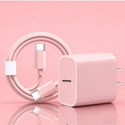 Cargador de pared unicolor rosa de 20W con carga rápida PD (incluye cable USB-C a USB-C de 6 pies), compatible con iPhone 17, 16, 15/15 Pro Max/15 Plus; Pro/Air; Galaxy S26, S25, S24/S23; varios teléfonos y tabletas Android; todos los dispositivos compatibles con USB-C. Compacto y portátil para uso en el hogar, la oficina o los viajes. Regalo de Pascua y primavera