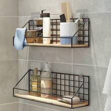 Kệ sách treo tường bằng sắt tối giản, chắc chắn, không cần khoan, giá để đồ cạnh giường ngủ, kệ lưu trữ treo tường cho văn phòng. - màu đen - Xem 6