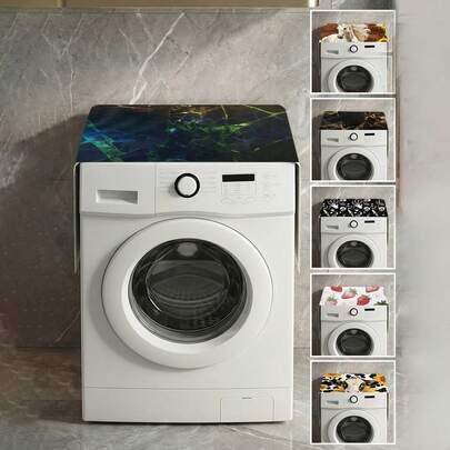 1 件大理石纹家用洗衣机防尘罩，滚筒洗衣机防尘罩布，洗衣机防尘罩，装饰罩可防止灰尘和污渍