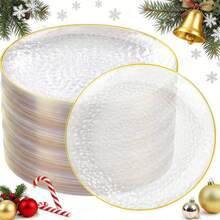 2pcs/25pcs/50pcs Transparent Hammered Gold Rim Plates, Salad Plates - Includes 10.25 Inch Plates Or 7.5 Inch Dessert Plates, Essential For Dinner, Dessert, Party, Wedding - Transparent - View 8