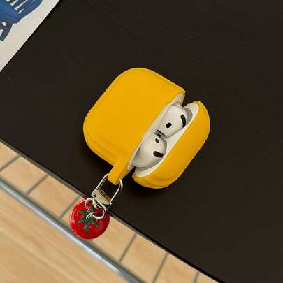 Ốp tai nghe silicon màu vàng tối giản + hình cà chua 3D, tương thích với Pro 3, New Pro 2, Cute Apple 4 Minimalist 3, ốp tai nghe cá nhân hóa 1/2 dành cho nữ.