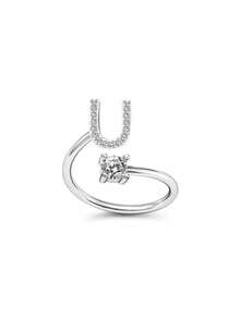 1pc Adjustable English Alphabet Letter Ring - Silver - View 32