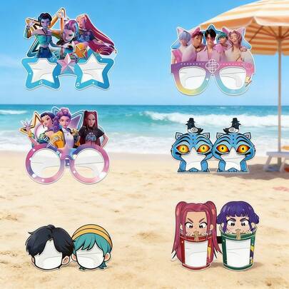 6pcs Girls Party Birthday Decorative Paper Glasses Photography Props Masks Birthday Party Supplies (Random Styles)