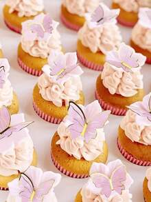 40pcs Butterfly Shaped Cake Decorations, 3D Paper Butterfly Cupcake Toppers, Women's Birthday Anniversary Party Decor, Pink & Purple Butterfly Wall Stickers Backdrop, Suitable For Wedding, Party, Birthday, Anniversary, Theme Party, Decoration, Home, Cake, Mother's Day - A - View 8