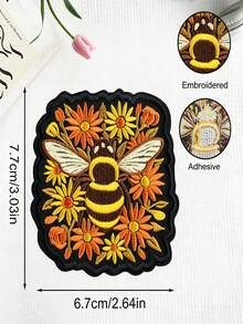 1pc Embroidered Bee In Flower Patch, Natural Bee Pollinating Pattern, Iron-On/Sew-On, Suitable For Hats, Bags, Backpacks, Jackets, Uniforms, Lovely DIY Gift For Animal & Insect Enthusiasts, Advocates - Bee - View 12