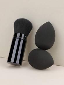 3件套 - 1支专业化妆刷 + 2个化妆海绵 可伸缩腮红粉饼粉底遮瑕膏歌舞伎化妆刷 化妆工具 - 彩色 - 查看 1