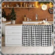 Cabinet Curtains 51 X 28 Inch Black And White Sink Skirt For Bathroom Kitchen Home Diamond Stitch Self Stick Adhesive Waterproof Fabric Farmhouse Rustic Drape Under Desk Privacy Drape Laundry Room - Đen Trắng - Xem 3