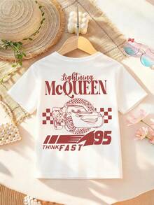 Disney Girls 2-14Y Lightning McQueen Graphic Tee, Breathable Kids Short Sleeve T-Shirt, Casual Summer Daily Wear, Soft Lightweight Children Tops, Back 95 Number Print, Perfect For Birthday Gift Holiday Outfit Express Delivery - 白色 - 查看 3