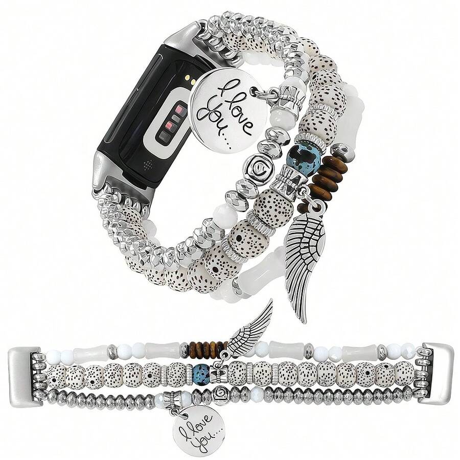 1条全新弹力绳波西米亚风表带，适用于Charge 5/Galaxy Watch 8 - 白色 - 查看 1