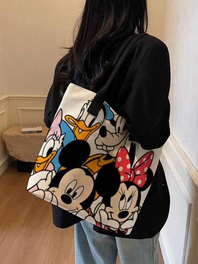  Disney Mickey Mouse Shoulder Bag, Mickey Minnie Canvas Tote Bag, Princess Style, High-Quality Cute Cartoon Shoulder Tote Bag, Large Capacity Lightweight Versatile Handbag. Made Of Soft And Durable Canvas Material, Comfortable And Sturdy, Fashionable Fresh Campus Style, Suitable For School, Commuting, Shopping, Laptop Bag, Laptop Case, School Handbag, Stationery Storage, Girls Backpack, Canvas Bag