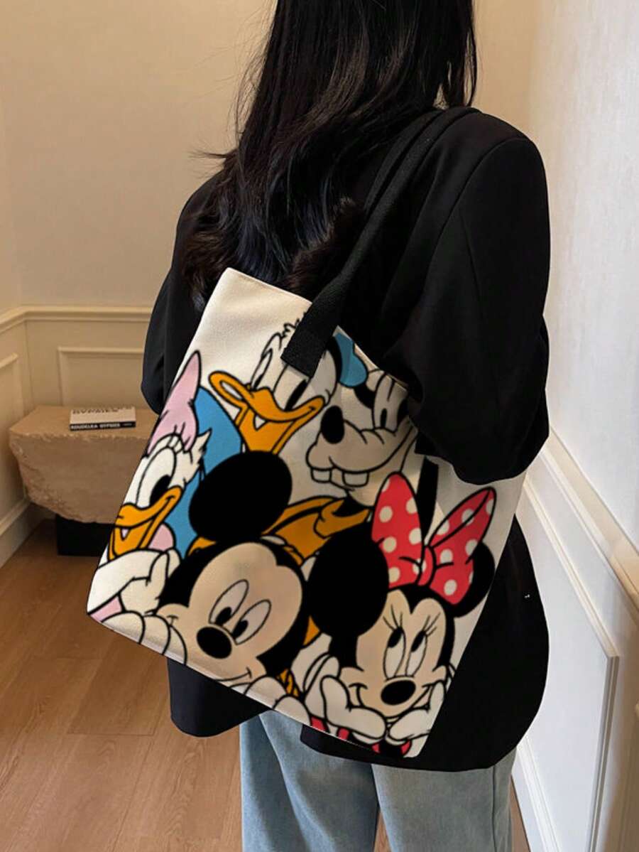 Disney 迪士尼米奇老鼠单肩包，米奇米妮帆布手提包，公主风，高品质可爱卡通单肩手提包，大容量轻便多功能手提包。采用柔软耐用的帆布材质，舒适结实，时尚清新的校园风，适合上学、通勤、购物、作为笔记本电脑包、电脑包、学生手提包、文具收纳包、女孩背包、帆布包。 - 多色 - 查看 1