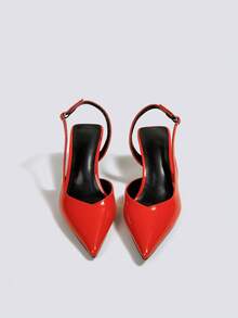 Women's Red High Heel Pumps Slingback Party Wedding Mary Jane Formal Shoes Backless Slip-On Pointed Toe High Heel Sandals - Red - View 2