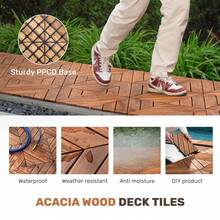 10 PCS Interlocking Deck Tiles Diagonal Pattern, 12" X 12" Acacia Wood Tiles For Patio, Waterproof, All-Weather, Outdoor Decking For Garden, Pool, Balcony - Brown + Acacia Wood - View 7