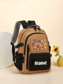 Personalized Large Capacity Capybara 2D Printed Backpack, Customizable Name Kids School Bag, Daily Travel Backpack, Birthday Souvenir Gift - Black - View 7