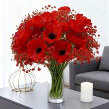 35 bông hoa giả, bao gồm 25 bông hoa baby's breath đỏ và 10 bông hoa cẩm chướng đỏ, thích hợp để trang trí nhà cửa dịp Giáng sinh, làm bó hoa cưới, trang trí lễ hội, có thể dùng để làm vòng hoa Giáng sinh, trang trí bình hoa, trang trí cây thông Noel. Được làm từ chất liệu nhựa, không cần bảo dưỡng, dễ sử dụng. - Đỏ - Xem 8
