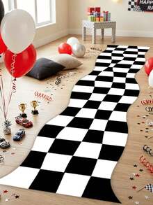 1pc 60*300cm Racing Theme Carpet, Black And White Checkered Racing Track Rug, Racing Theme Party Game Mat, Sports Theme Party Decor, Perfect For Racing Party Track Background, Car Enthusiasts And Go-Kart Events, Birthday Party Supplies, Home Decor, Racing Track Carpet, Living Room Bathroom Decorative Mat - Black and White Plaid - View 8
