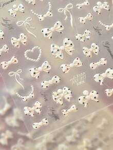 1 miếng dán móng tay hình nơ 5D kiểu cổ điển thanh lịch, nơ ruy băng đen trắng dễ thương, tự dính, có thể dán trang trí, dùng để tự làm móng. - trắng - Xem 6