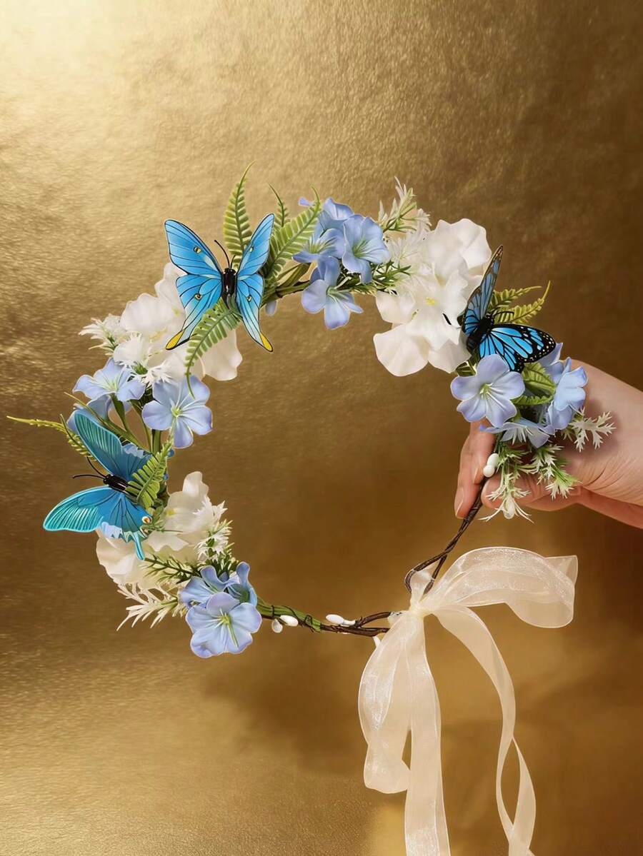 1 buah Karangan Bunga Bohemian Kupu-kupu Realistis, Dekorasi Pernikahan Romantis (Pola dan Bentuk Kupu-kupu Dipilih Secara Acak, Kerajinan Khusus, Harap Beli dengan Hati-hati), Perjalanan, Ulang Tahun - Biru - View 1