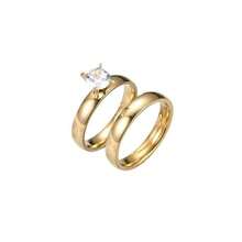 1 Pasang Cincin Stainless Steel dengan Berlian, Cincin Pasangan Minimalis Modis, Aksesori Serbaguna - Yellow Gold - View 6