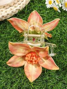 1Pc Artificial Lily Mini Hair Claw, 3D Gradient Flower Hair Clip, Fresh Vacation-Style Hair Accessory Summer Outfits Hair Clips Summer Beach Claw Clips,Travel,Birthday - Multicolor - View 17