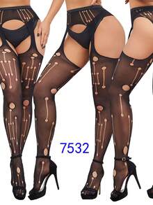 1-6 đôi tất ren đen, tất dài đến đùi gợi cảm, tất có dây đeo, quần tất dày (không bao gồm quần lót) - màu đen - Xem 7