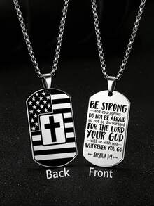 suteyi Men's Dog Tag Cross Necklace, Double-Sided Engraved American Flag And Bible Verse Pendant, Christian Baptism Jewelry Gift - Silver - View 10