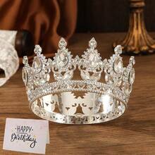 1pc/Baroque Style Round Crown Multi-Color Bridal Crown Headpiece For Prince, Royal King Beauty Pageant Queen, Lady, Full Circle Tiara With Flower Dec - Multicolor - View 12