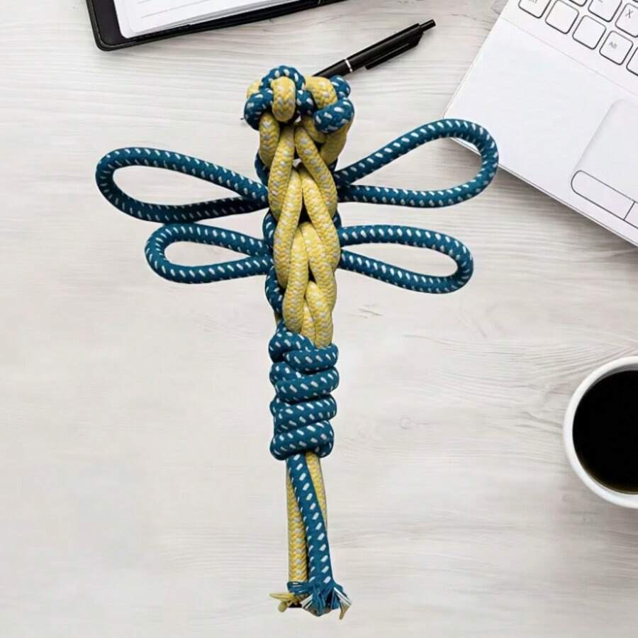 手工蜻蜓结狗狗玩具。有助于清洁和磨牙。增强爱犬的智力和活力。享受与爱犬的趣味互动时光。 - 藍黃色 - 查看 1