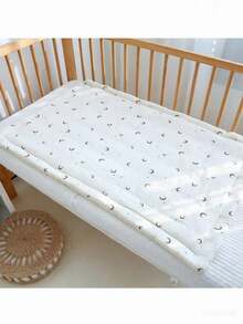 1pc Baby Crib Mattress Pad, Soft Plush Fabric Warm Cushion, Nursery Bed Mattress, Children Bedding, Reversible & Washable - Golden Star and Moon - View 7