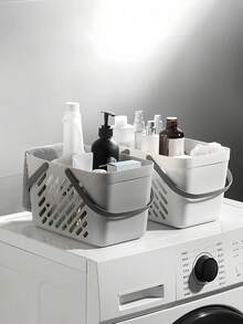 3/2/1pcs Hollow Handheld Toiletry Storage Basket, Bathroom Toiletry Storage Basket, Kitchen Snack & Miscellaneous Storage Box, Laundry Room Dirty Clothes Basket, Storage Basket, Storage Bag, Storage Bin, Bathroom Storage, Kitchen Storage, Multi-Functional Household Storage Organizer Basket - White - View 1