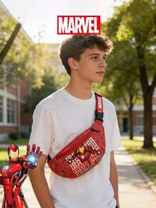 Marvel 1个漫威官方授权钢铁侠图案腰包，多功能斜挎包，男童休闲单肩包，轻便可调节肩带胸包，卡通零钱包，臀包，适合男孩、年轻粉丝、学生，完美适用于日常上学、户外玩耍、主题公园游玩、假日旅行、运动。 - 彩色 - 查看 8