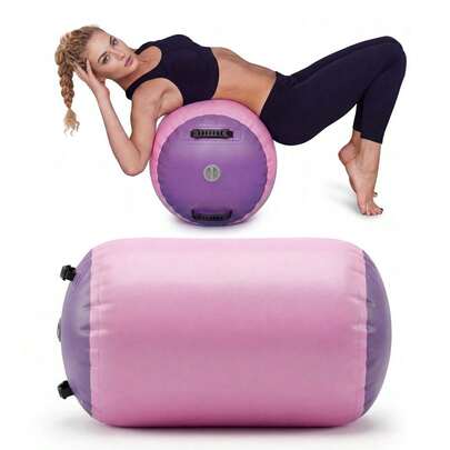 TEQIN Inflatable Gymnastics Air Roller Barrel, Gymnastics Air Roller Air Barrel Inflatable Tumbling Mat, Tumble Track Backhandspring Mat Gymnastic Equipment 20in X 20in X 31in, Pink