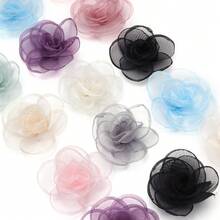 5pcs Burnt Edge Mesh Flower, 4.5cm 3D Floral Decor, For DIY Brooch, Bag Decoration, Wedding Corsage, Wristband, Necklace Flower, Clothing Accessories - Net Flower - View 7