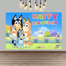 狗狗生日派对拍照背景横幅，生日快乐摄影背景 - 彩色 - 查看 14