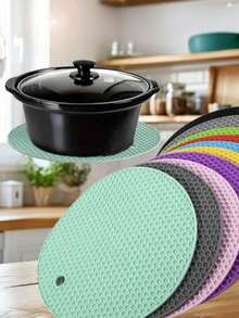 4/1pc Honeycomb Silicone Placemat/Trivet/Non-Slip Mat, Washable, Heat Resistant - Multicolor - View 2
