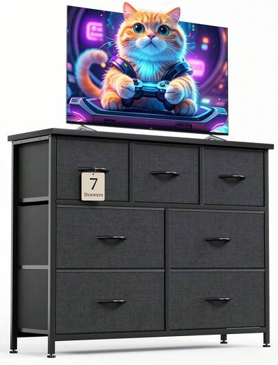 CAIYUN Chest Of Drawers For Bedroom With 7 Drawers, Fabric Storage Drawer, Tall White Hallway Storage Unit