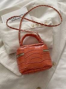 Bolso de cadena mini ligero, bolso acolchado, bolso cubo, adecuado para niñas, estudiantes universitarias y trabajadoras de oficina - Naranja - Ver 6