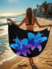 Women's Floral Print Beach Cover Up, Casual Wrap Dress For Summer Vacation - Violet Purple - View 4