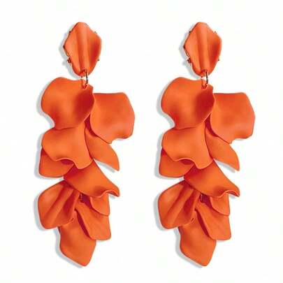 Long Rose Petal Earrings - Dramatic Dangling Floral Statement Earrings With Tassels For Women