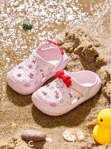 Zuecos infantiles con lazo de conejo de dibujos animados, zapatos de verano para niñas, suela blanda resistente al desgaste, sandalias de playa para bebé - Rosa - Ver 2